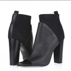 Vince Aren Black Leather Wool Open Toe Slip On Ankle Booties